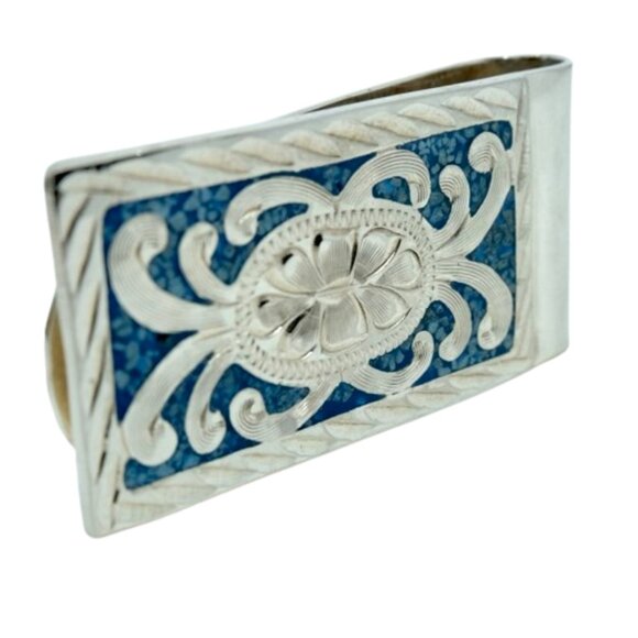 VINTAGE 70s SOUTHWESTERN NAVAJO TURQUOISE & STERLING SILVER MONEY CLIP - Picture 2 of 5